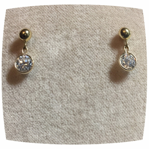 14K Yellow Gold 4MM Ball Stud & 5MM CZ Bezzel Set - Picture 1 of 1